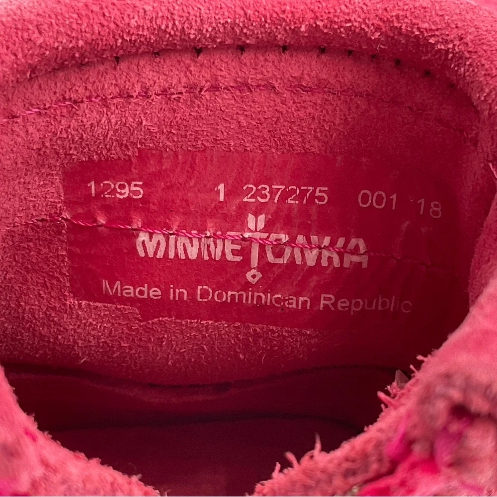 Minnetonka Baby Girl Size 1 Double Fringe Moccasins Shoes Hot Pink Rubber Sole
